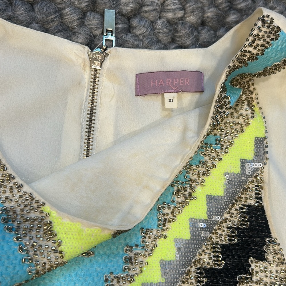Harper Creme Pattern Beaded Sequenced Mini Dress … - image 6